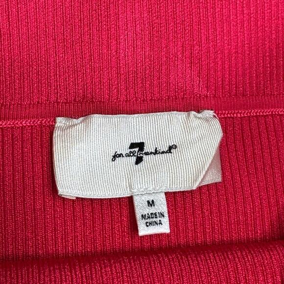 7 FOR ALL MANKIND Women’s Hot Pink Ribbed Off Shoulder Fitted Top - Picture 4 of 9